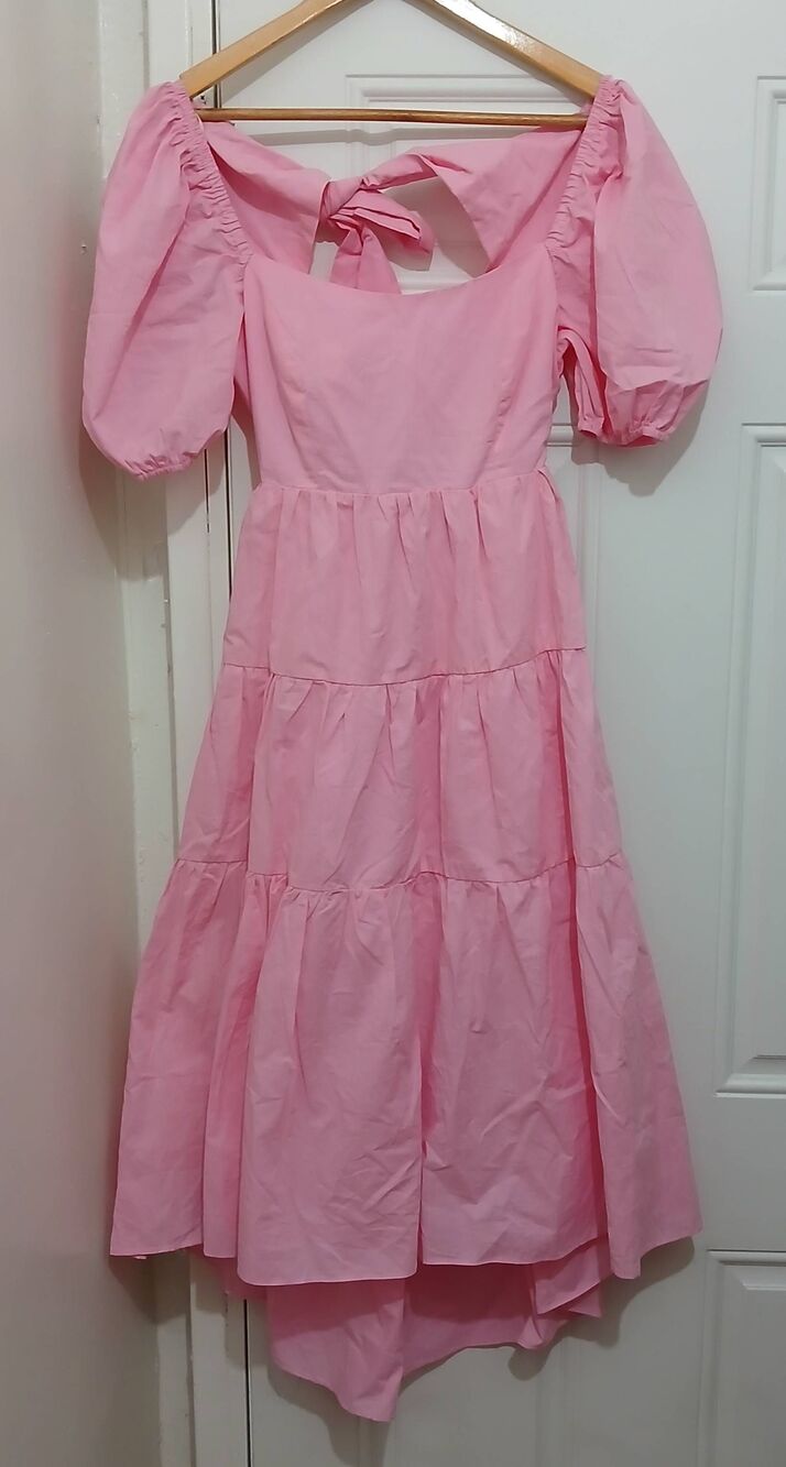 Talulah womens small  square neck puff sleeve pink tiered dress dainty Coquette